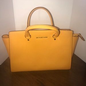 Michael Kors Selma Saffiano Leather Satchel Yellow